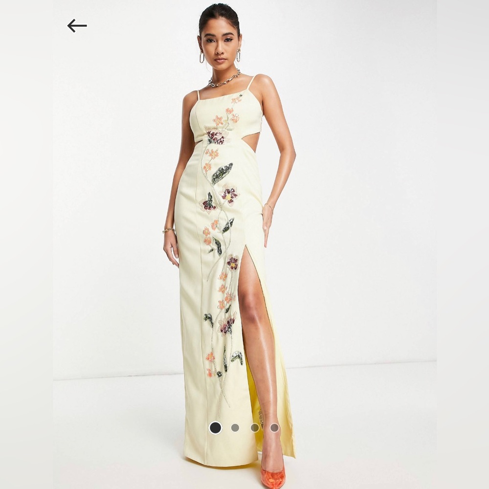 ASOS DESIGN cami structured maxi dress with trailing floral embellishment